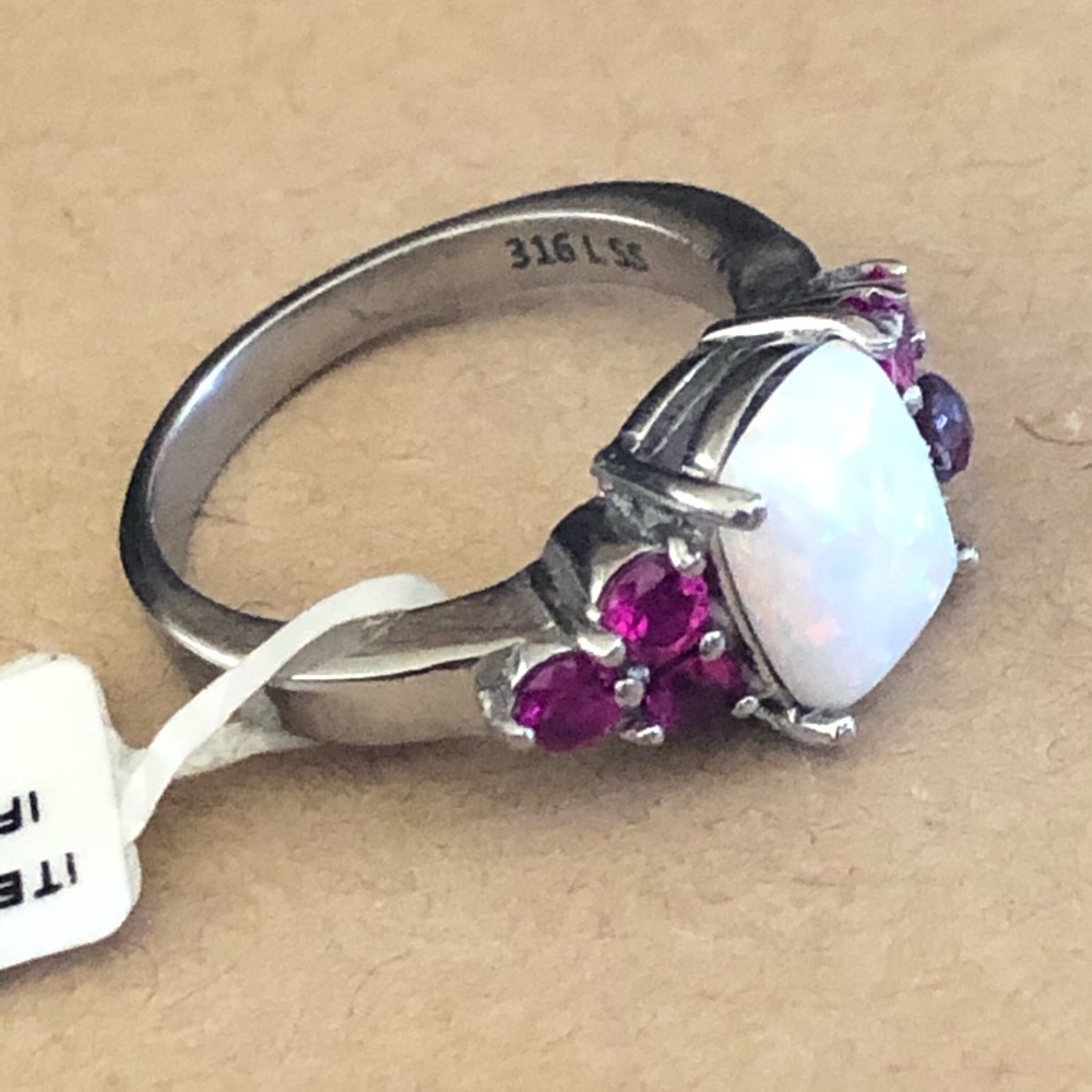 Australian opal rhodolite garnet 316LSS ring 8